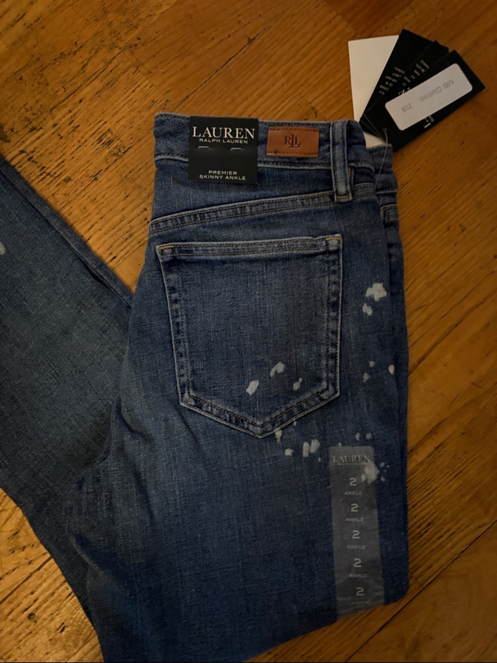Ralph Lauren woman’s  Skinny Paint-Splatter Dark Blue Jeans